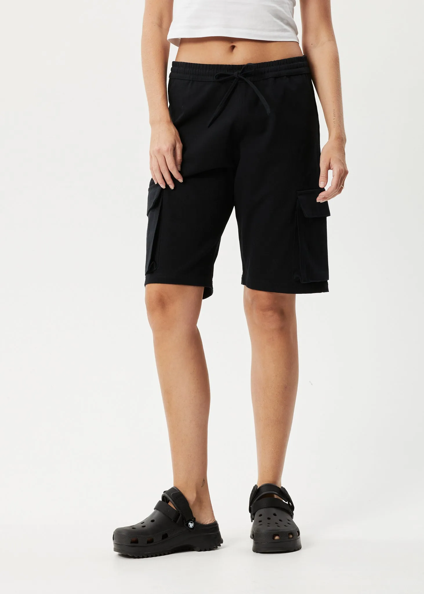 AFENDS Womens Fuji - Relaxed Cargo Short - Black