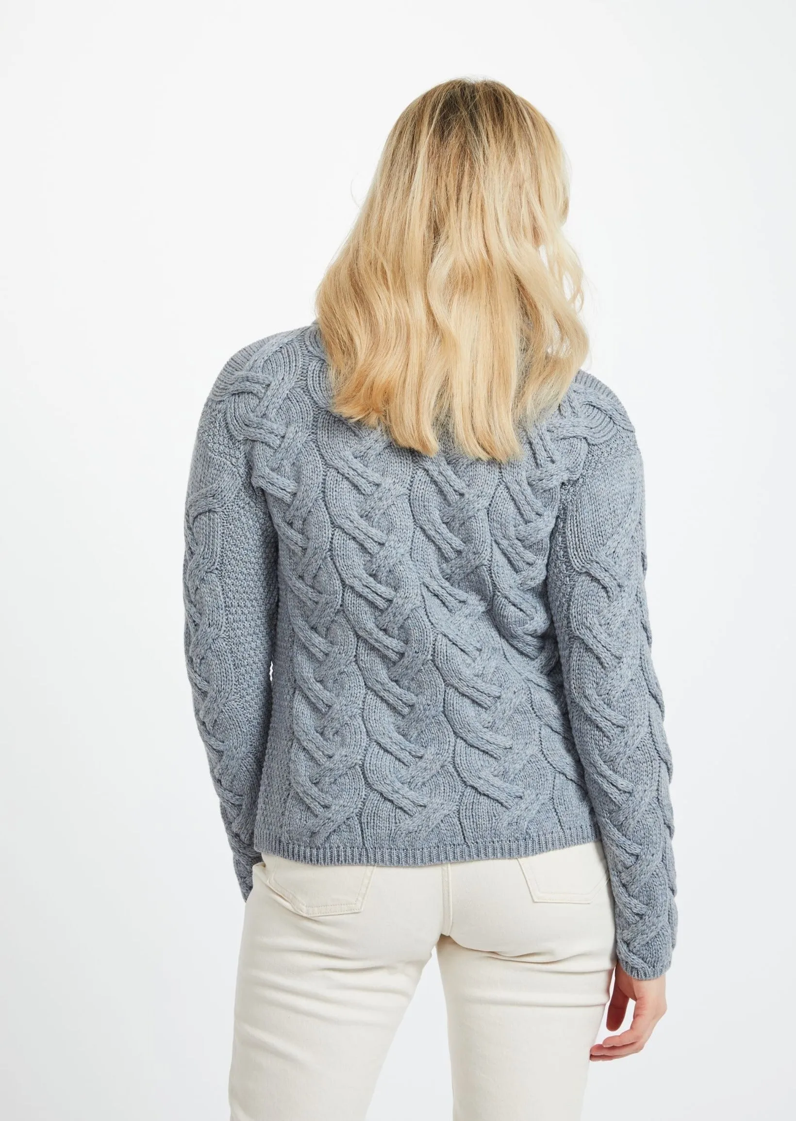 Aran Cowl Neck Chunky Sweater | Ocean Grey