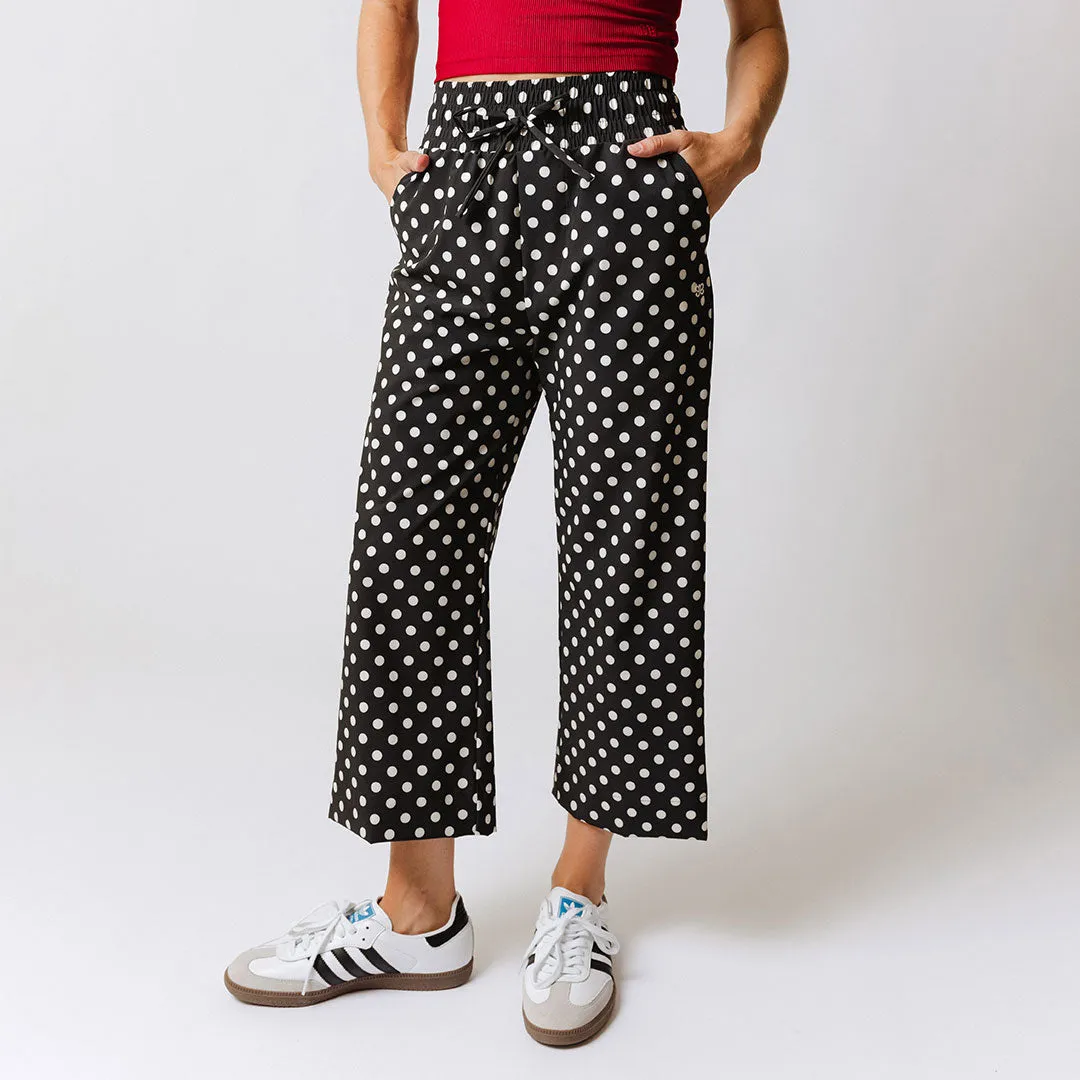 Audrey Wide Leg Pants, Black Polka Dot