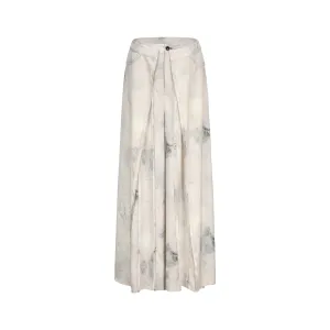 Beige Printed Draped Wide-Leg Trousers