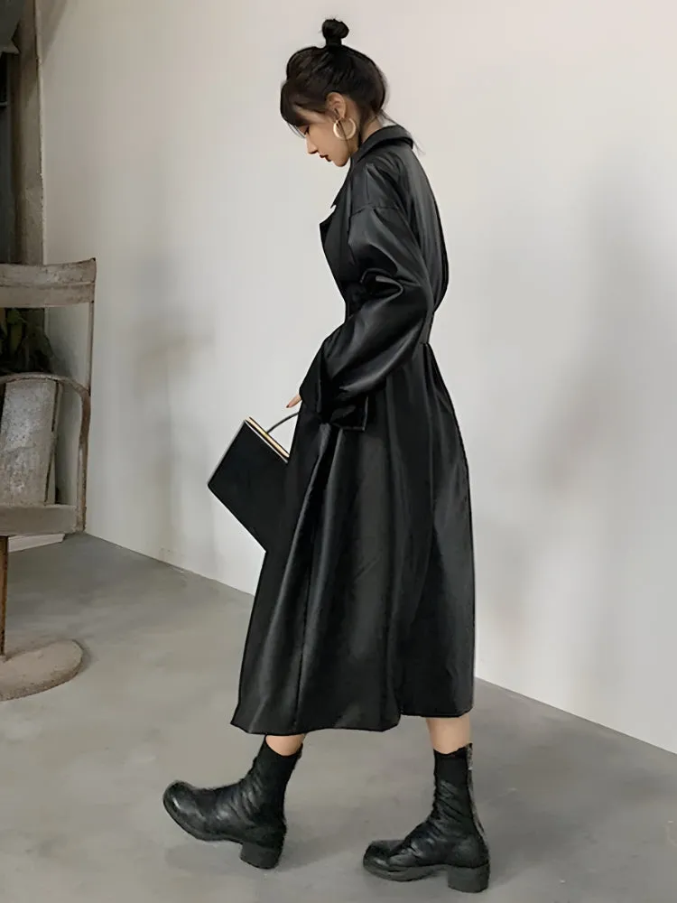 Belted Faux Leather Coat