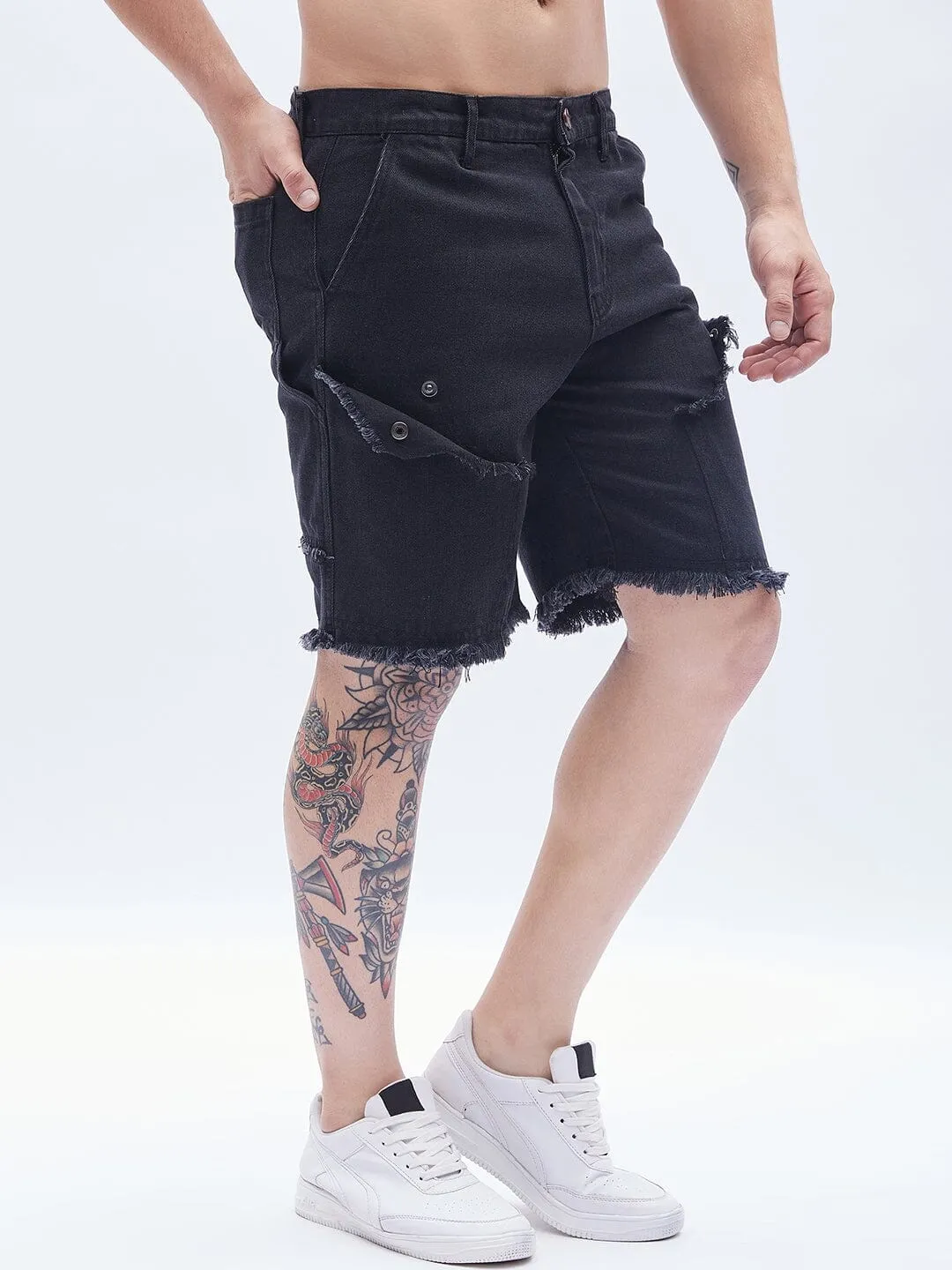 Black Carpenter Denim Shorts