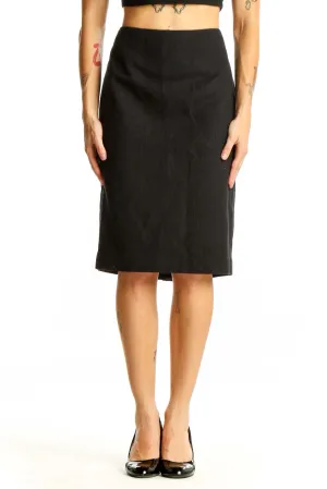 Black Cotton-Blend Pencil Skirt