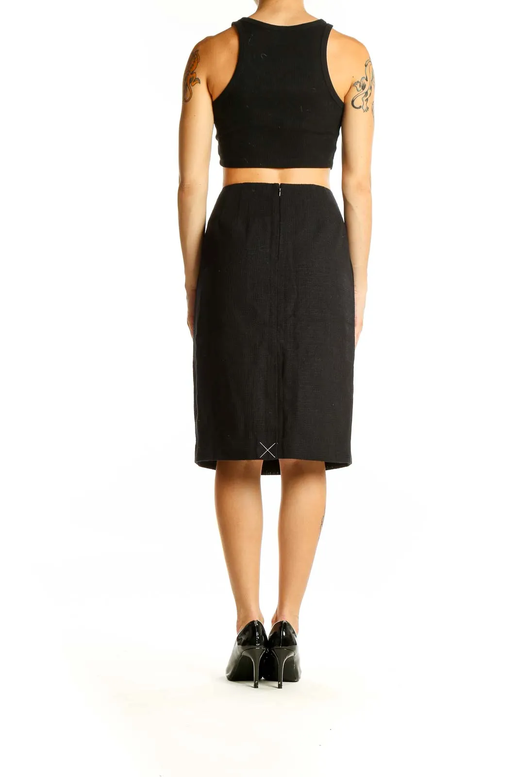 Black Cotton-Blend Pencil Skirt