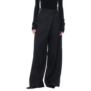 Black Folded Waist Design Draped Suit Trousers