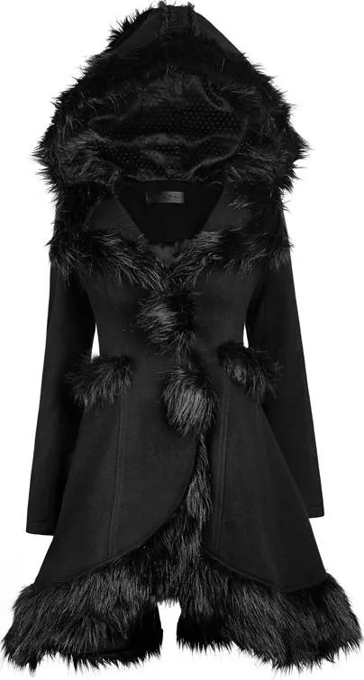 Black Fur-Trimmed Pom Pom Corset Coat