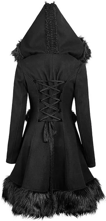 Black Fur-Trimmed Pom Pom Corset Coat