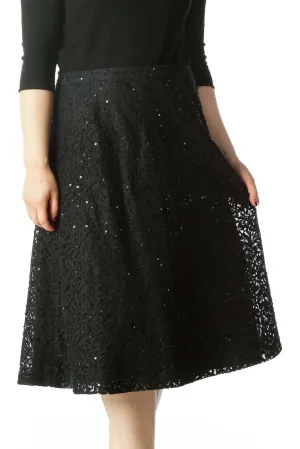 Black Lace Sequined Beaded A-LIne Skirt