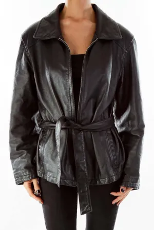 Black Leather Zippered Coat