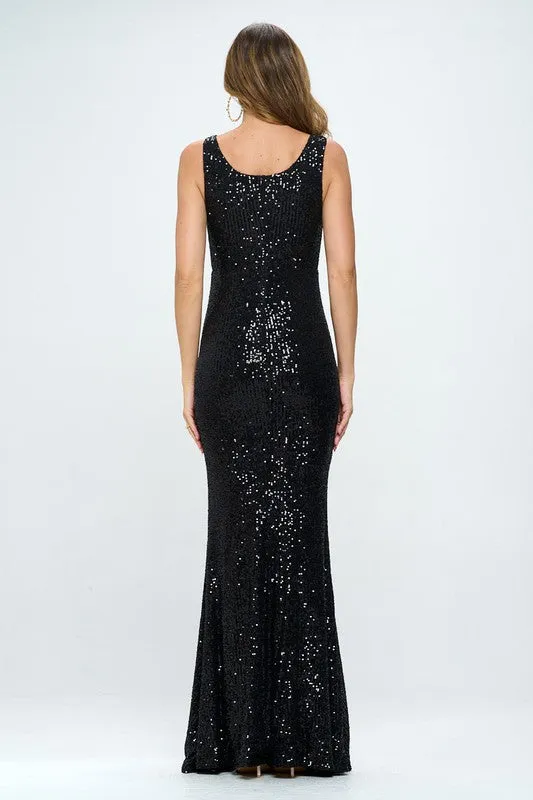 Black Sleeveless Sequin Maxi Dress