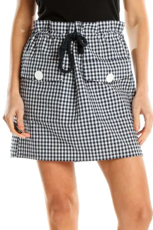 Black White Gingham Drawstring Holiday A-Line Skirt