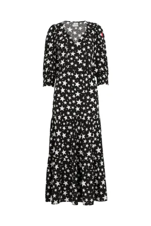 Black with White Star Tie Front Maxi Dress