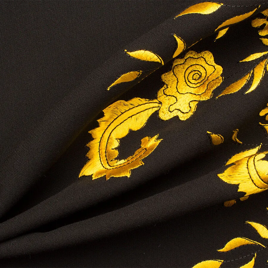 Black/Yellow Wool Blend with Floral Border