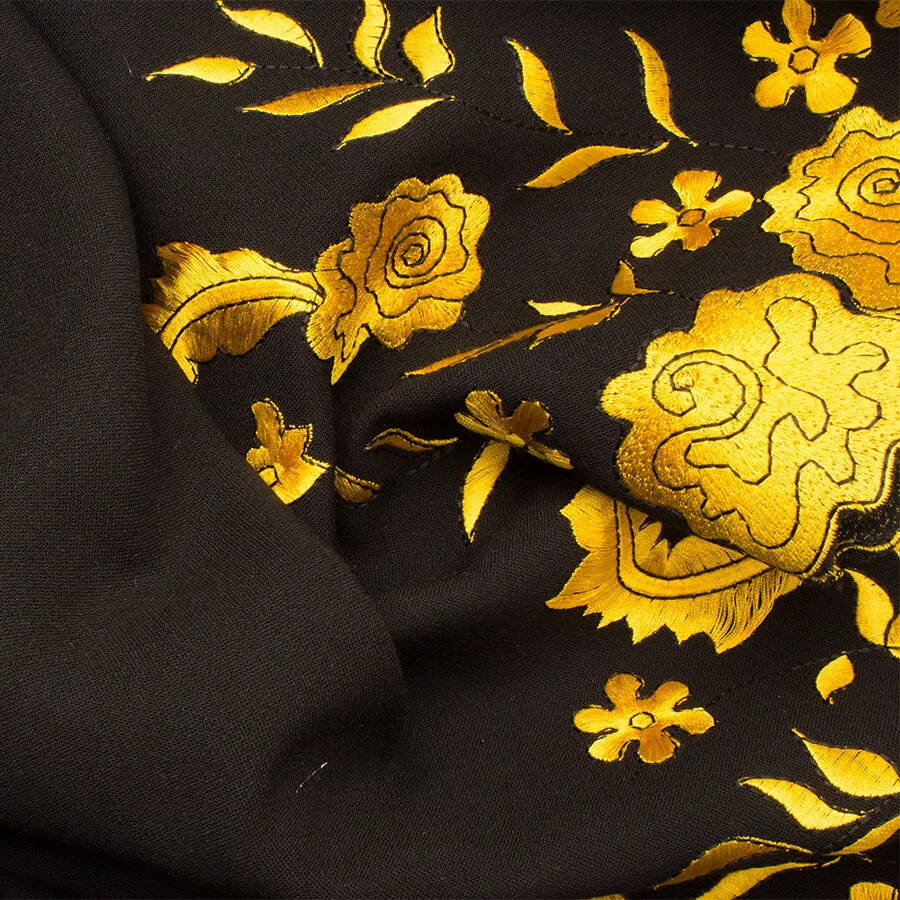 Black/Yellow Wool Blend with Floral Border