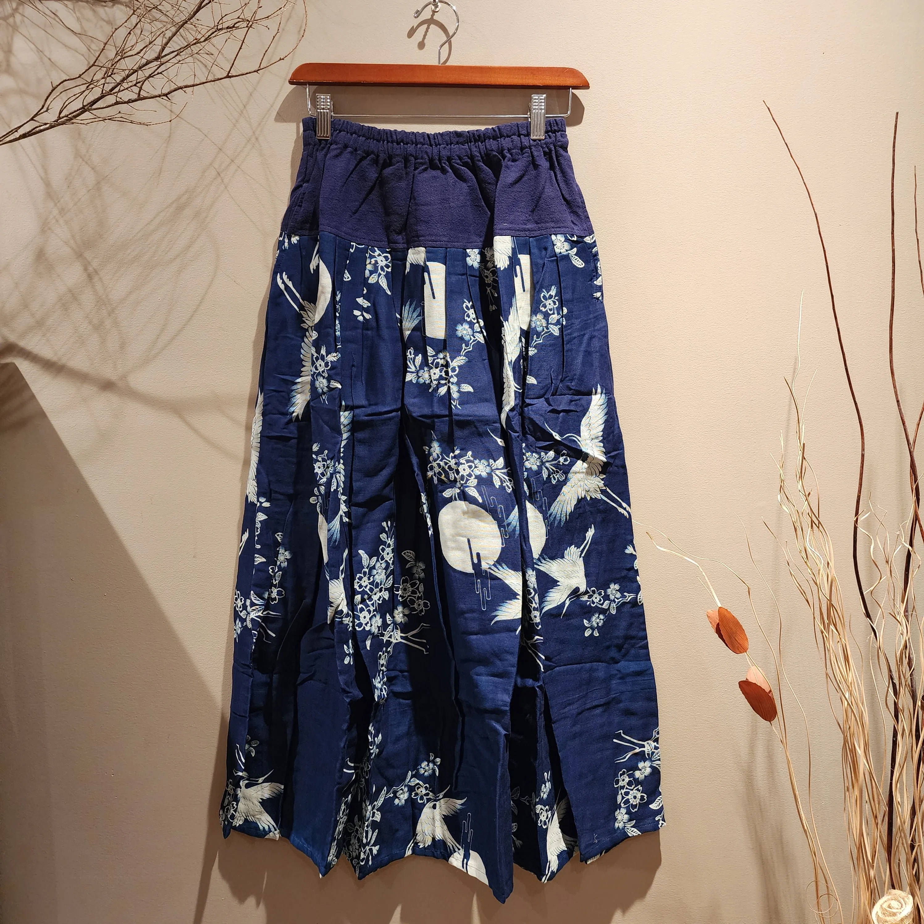 Blue Indigo Crane A-Line Skirt