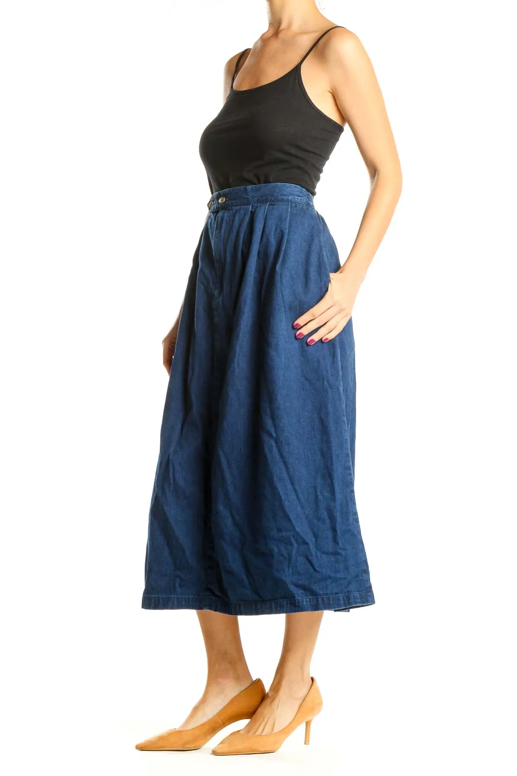 Blue Retro Denim A-Line Skirt