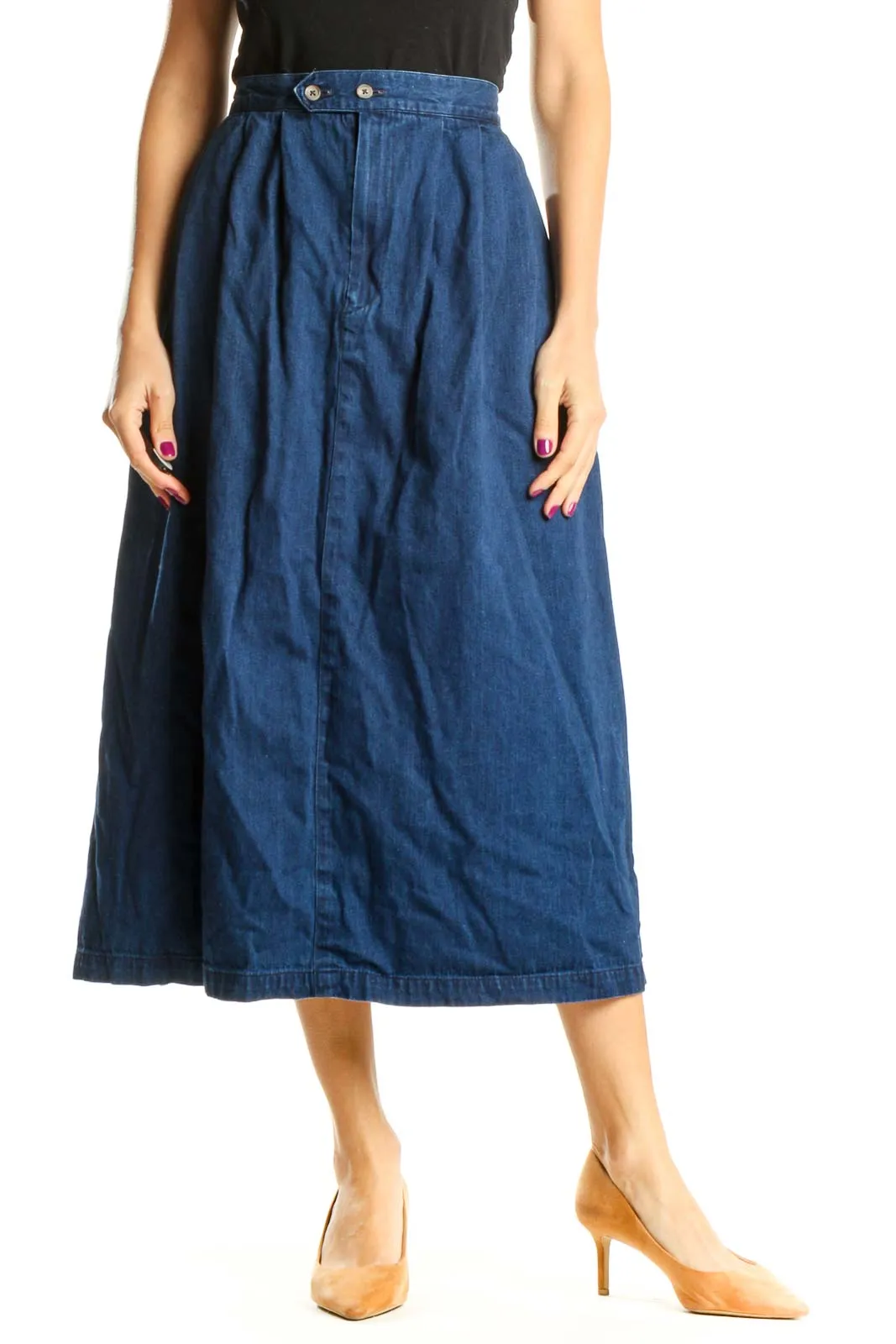 Blue Retro Denim A-Line Skirt