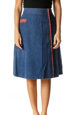 Blue Solid Retro A-Line Skirt