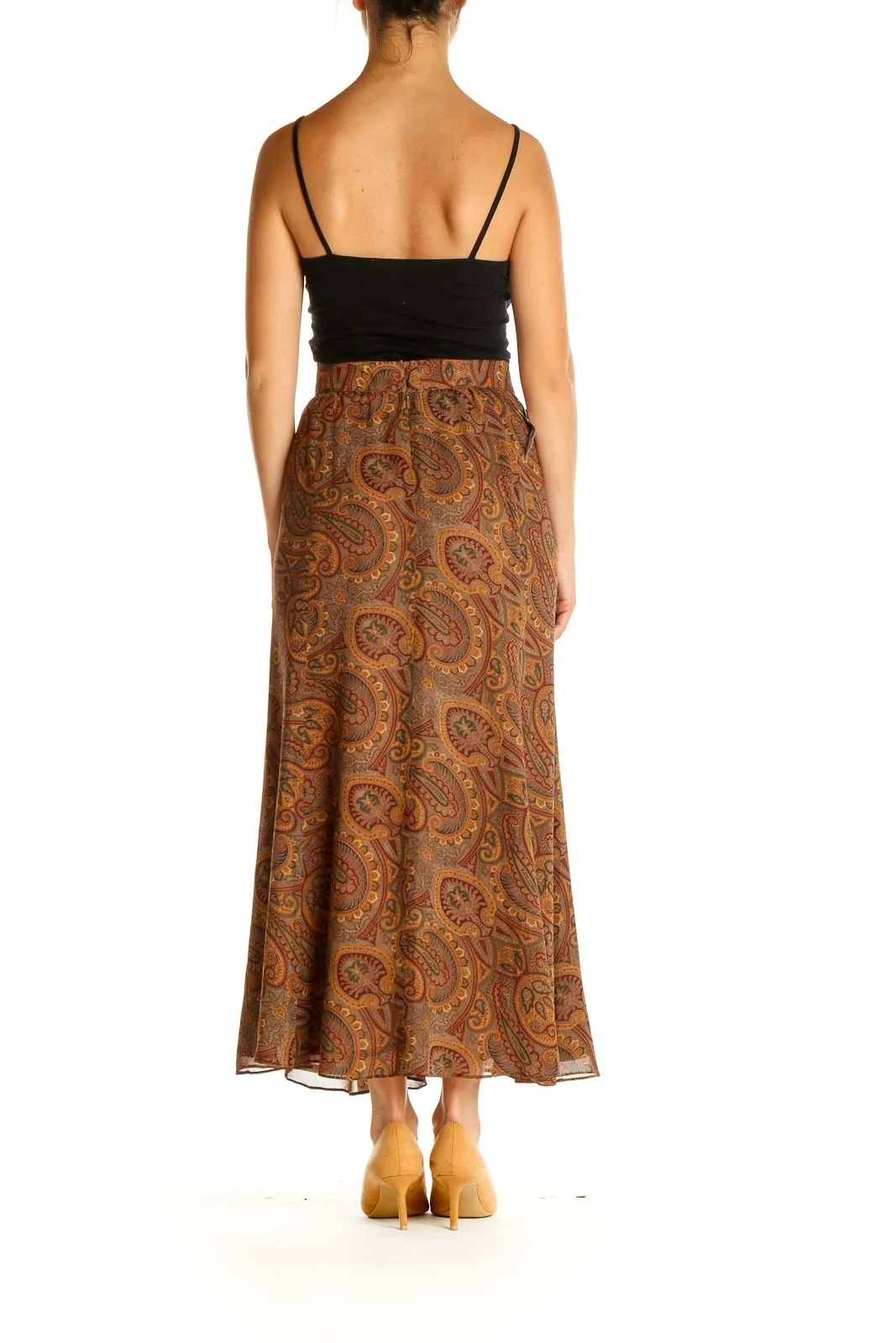 Brown Paisley Holiday A-Line Skirt