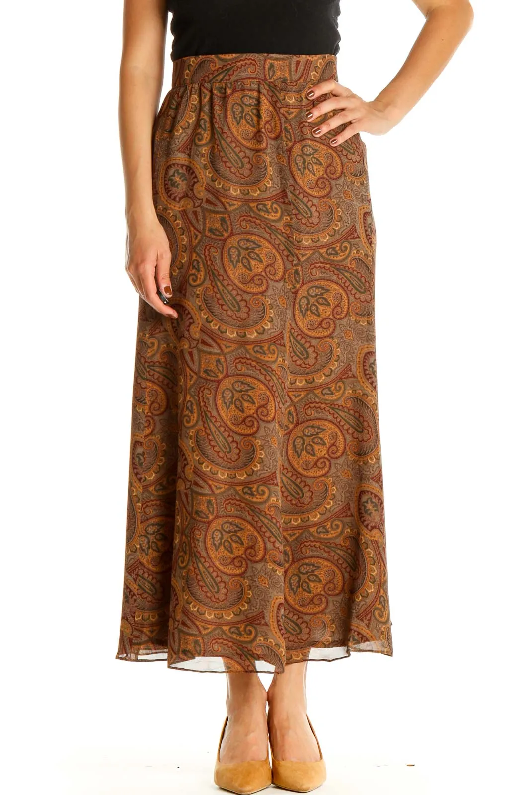 Brown Paisley Holiday A-Line Skirt