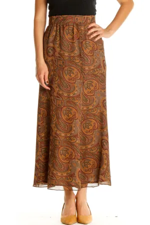 Brown Paisley Holiday A-Line Skirt