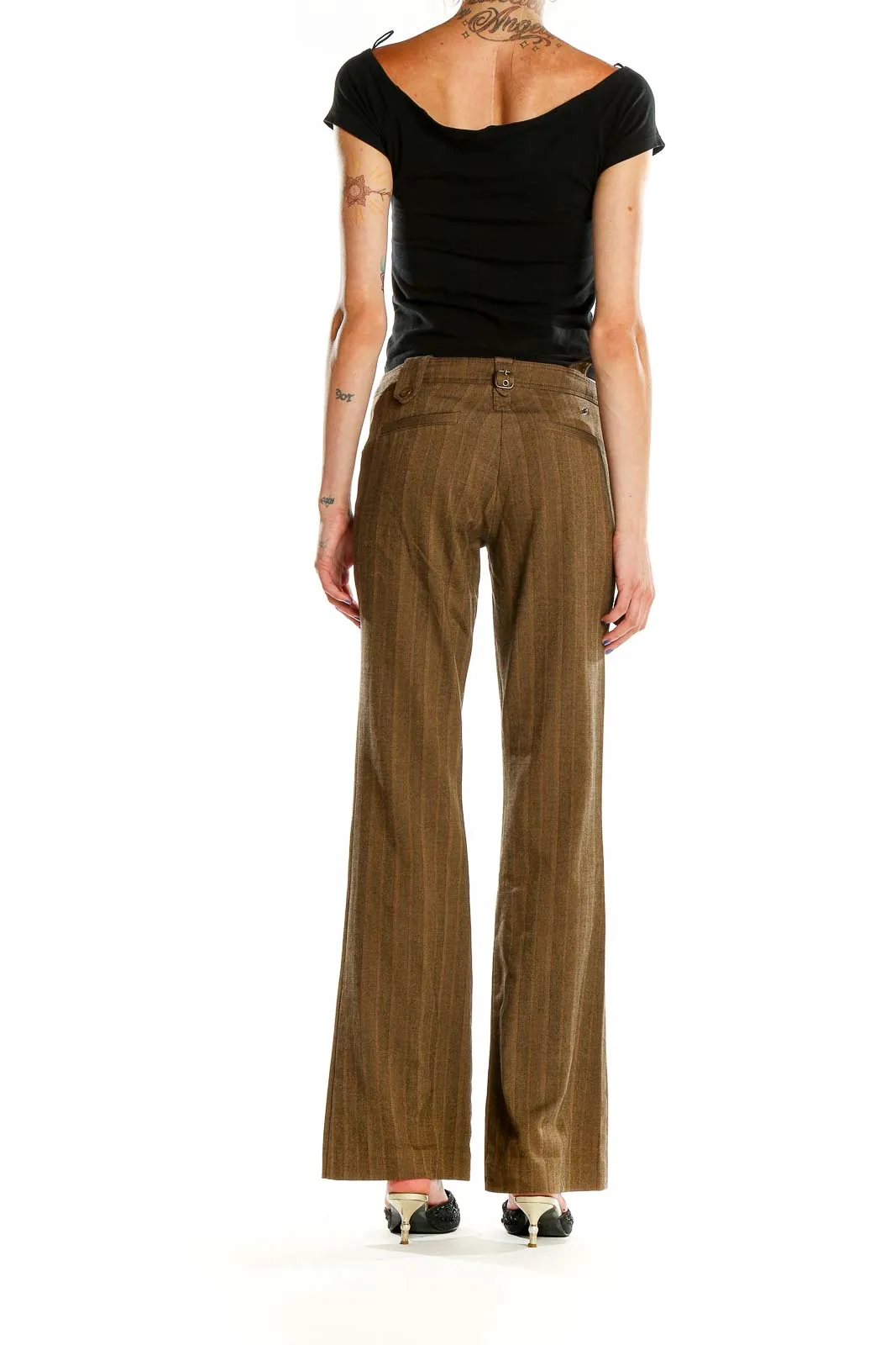 Brown Pinstriped Wide-Leg Trousers