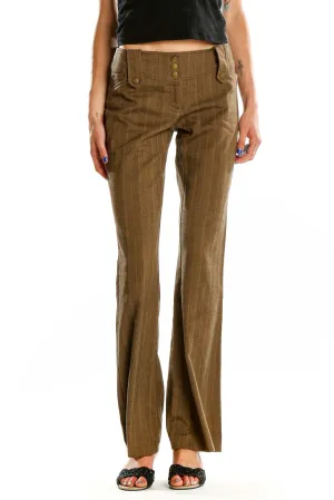 Brown Pinstriped Wide-Leg Trousers