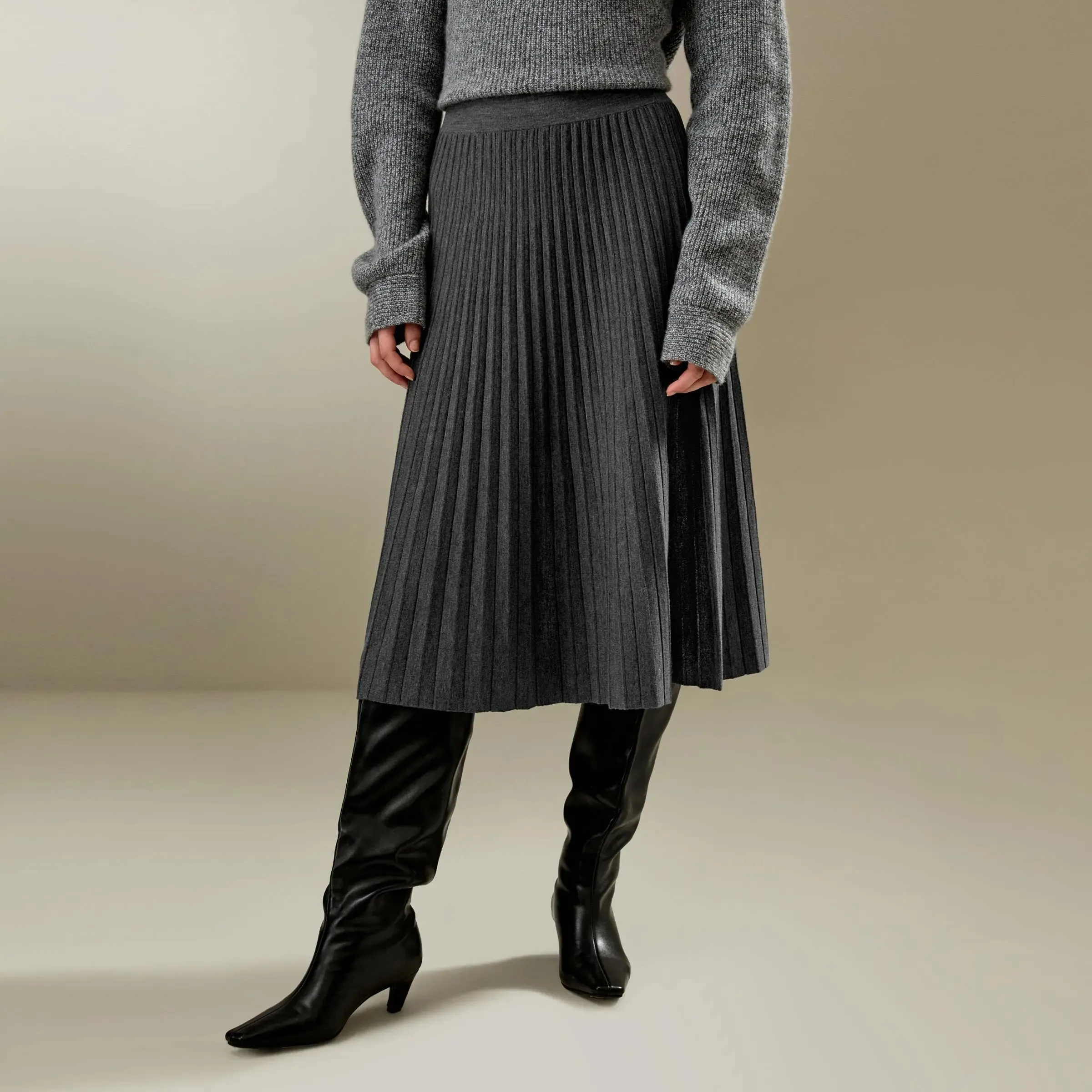 Casual Pleated A-line Merino Wool Skirts