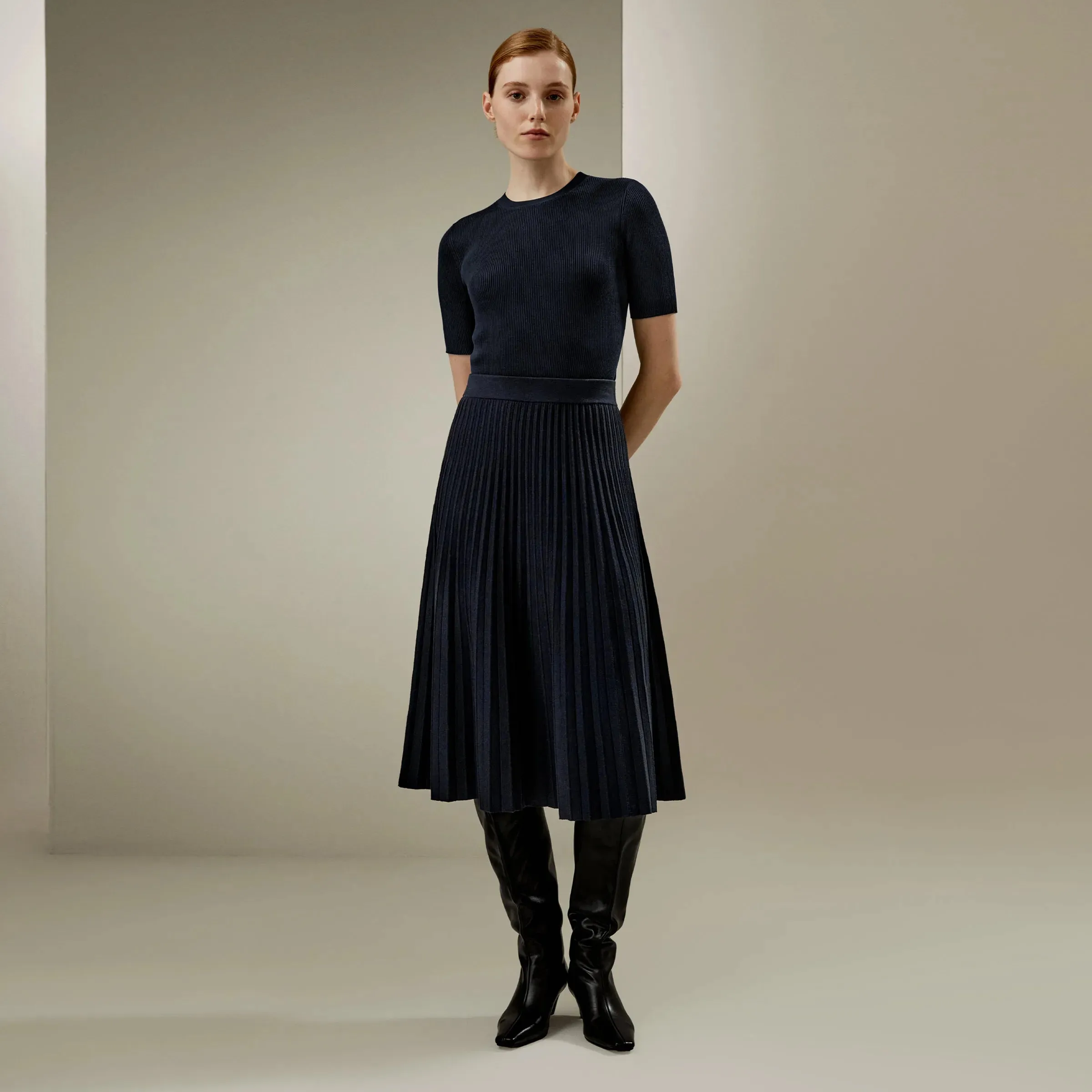 Casual Pleated A-line Merino Wool Skirts