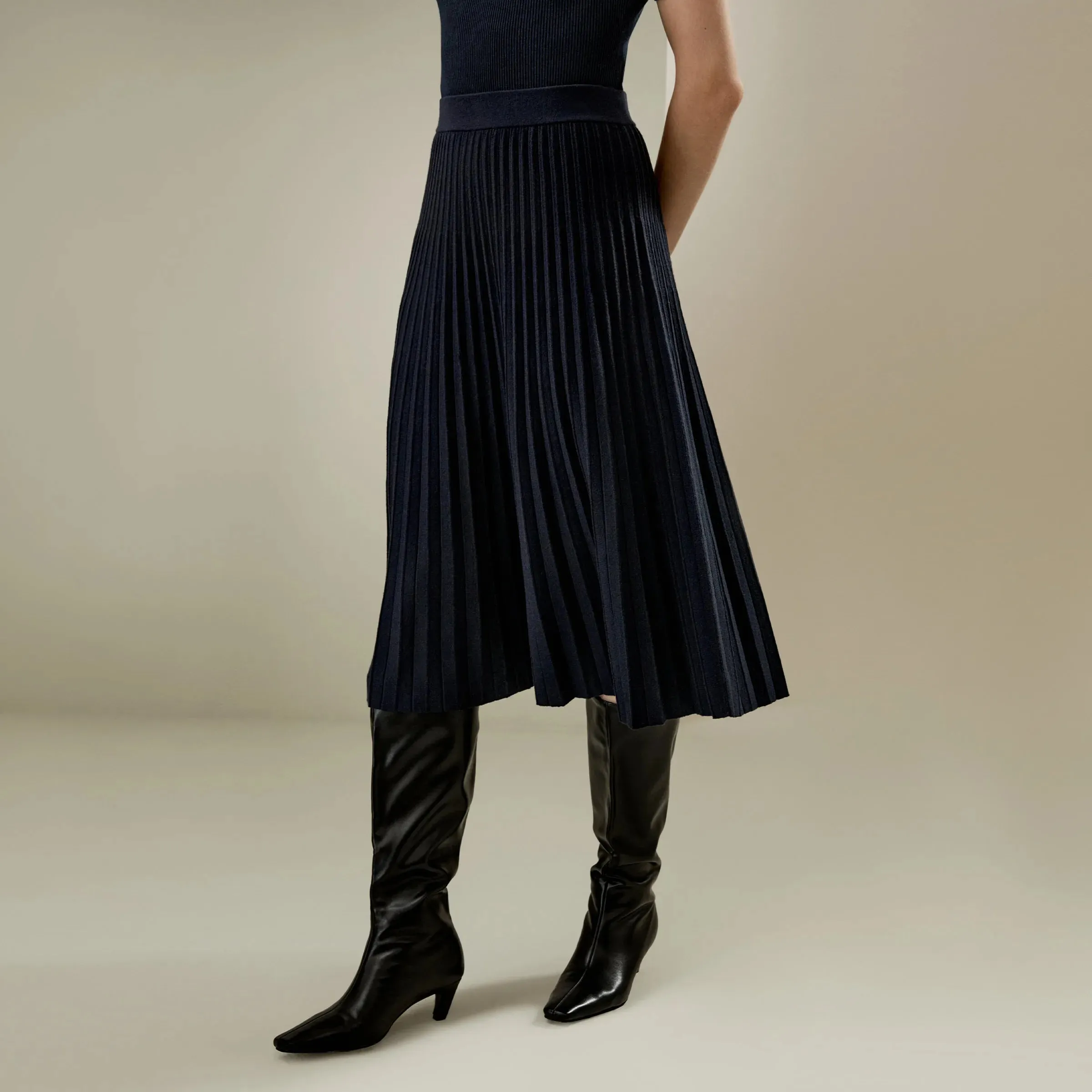 Casual Pleated A-line Merino Wool Skirts