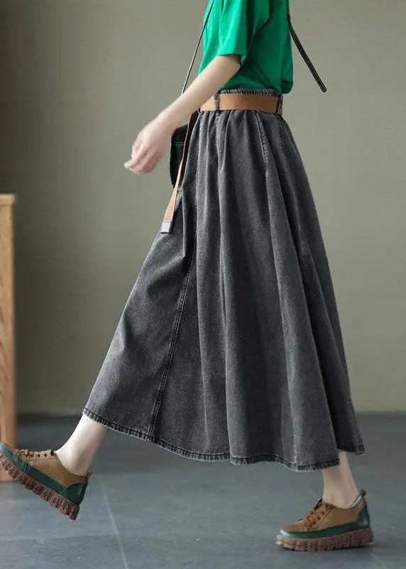 Chic Blue Retro Patchwork A Line Summer  Skirts Denim