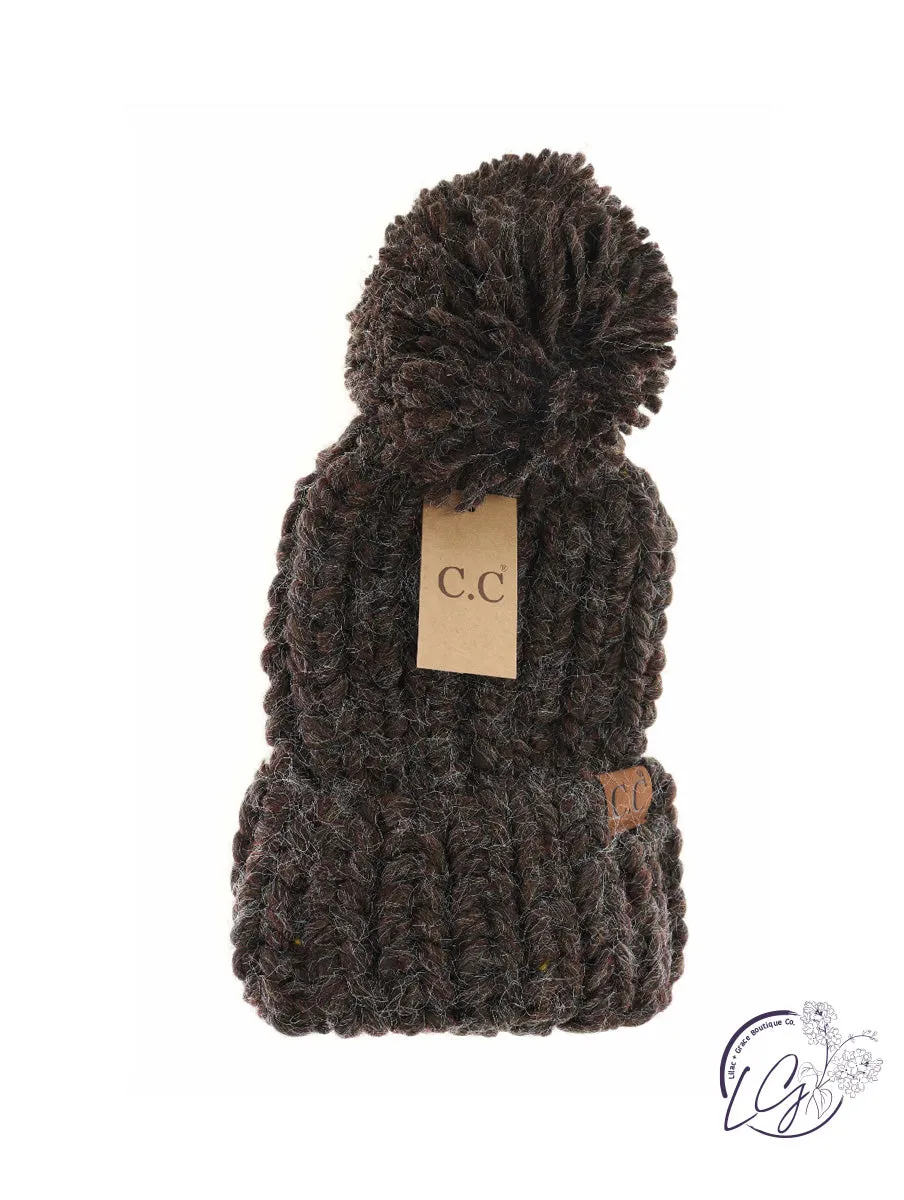 Chunky Knit Yarn Pom CC Beanie