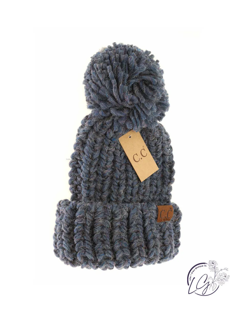 Chunky Knit Yarn Pom CC Beanie