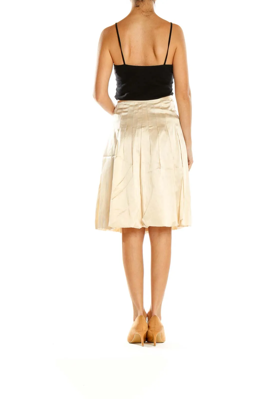 Cream Pleated A-Line Midi Skirt