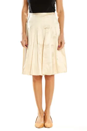 Cream Pleated A-Line Midi Skirt