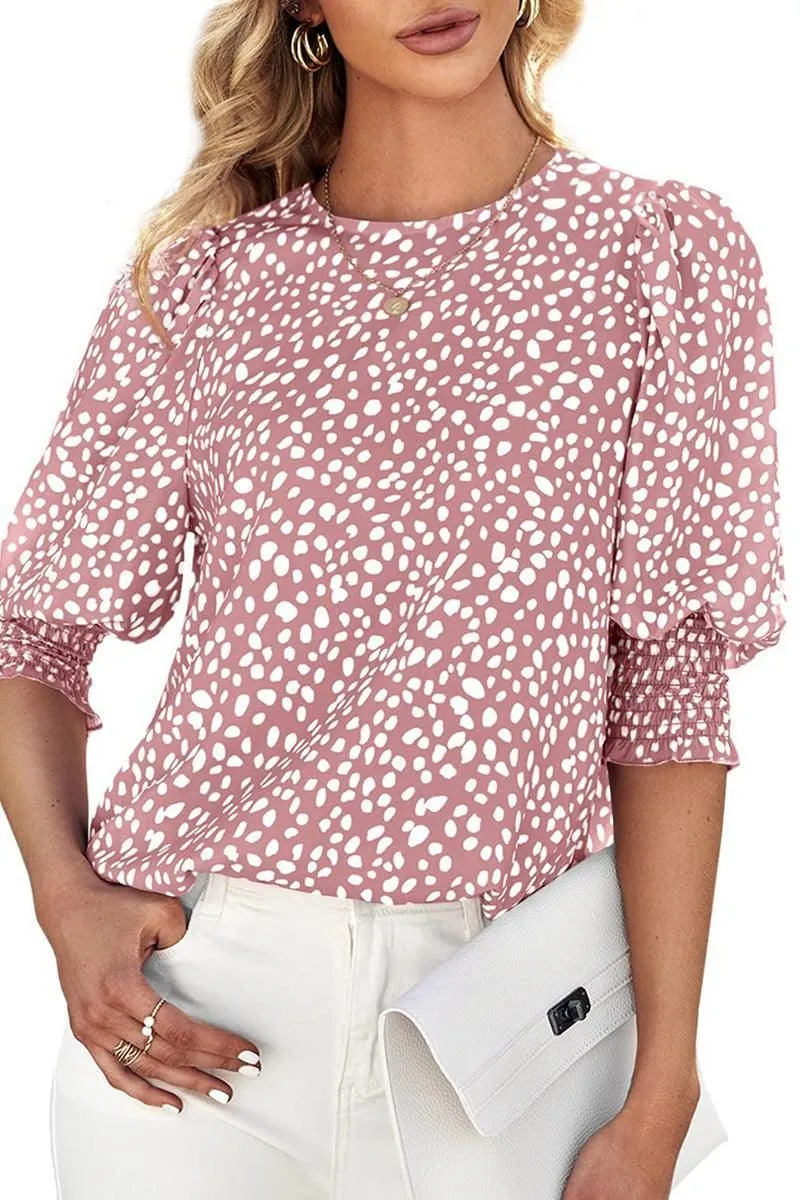 CREW NECK PATTERNED TUNIC BLOUSE TOP