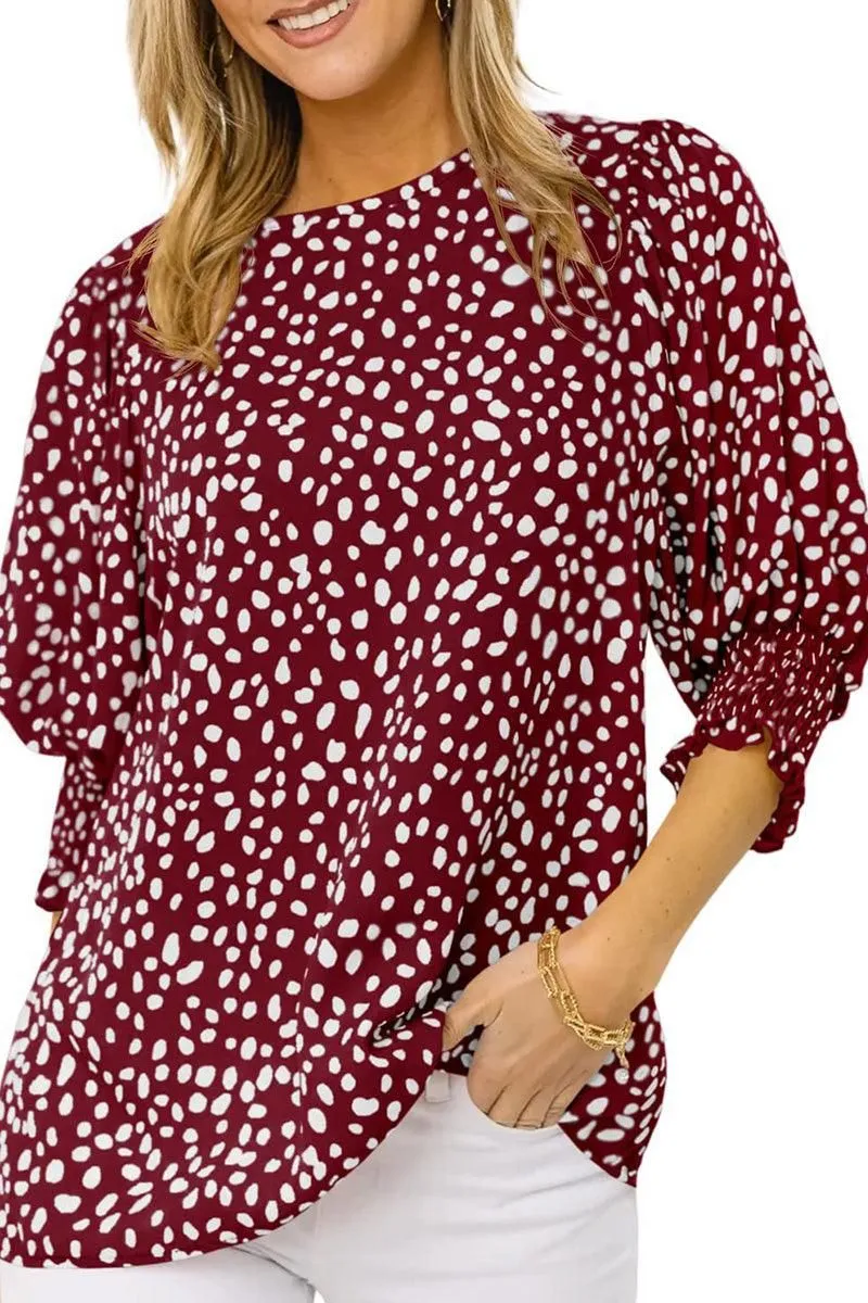 CREW NECK PATTERNED TUNIC BLOUSE TOP