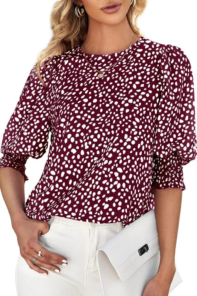 CREW NECK PATTERNED TUNIC BLOUSE TOP