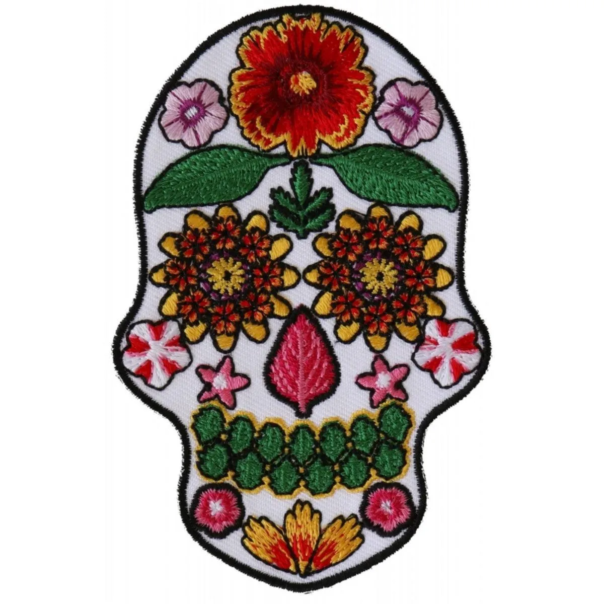 Daniel Smart Flower Skull Embroidered Iron on Patch, White, 2.6 x 4 inches