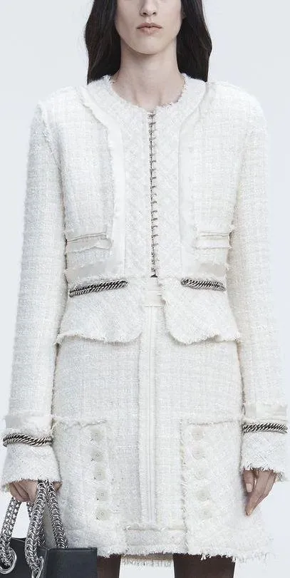 Deconstructed Tweed Jacket, White/Cream