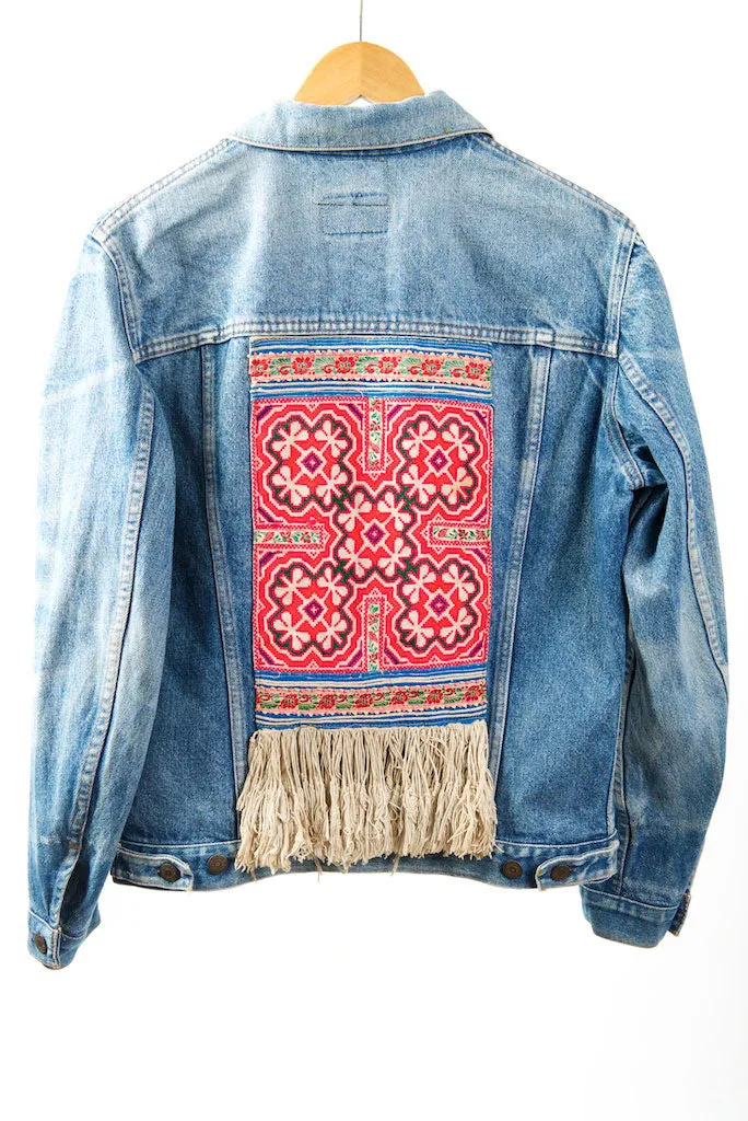 Denim Jacket (Vintage) with Vintage Hmong Hill Tribe Embroidery (Wholesale)