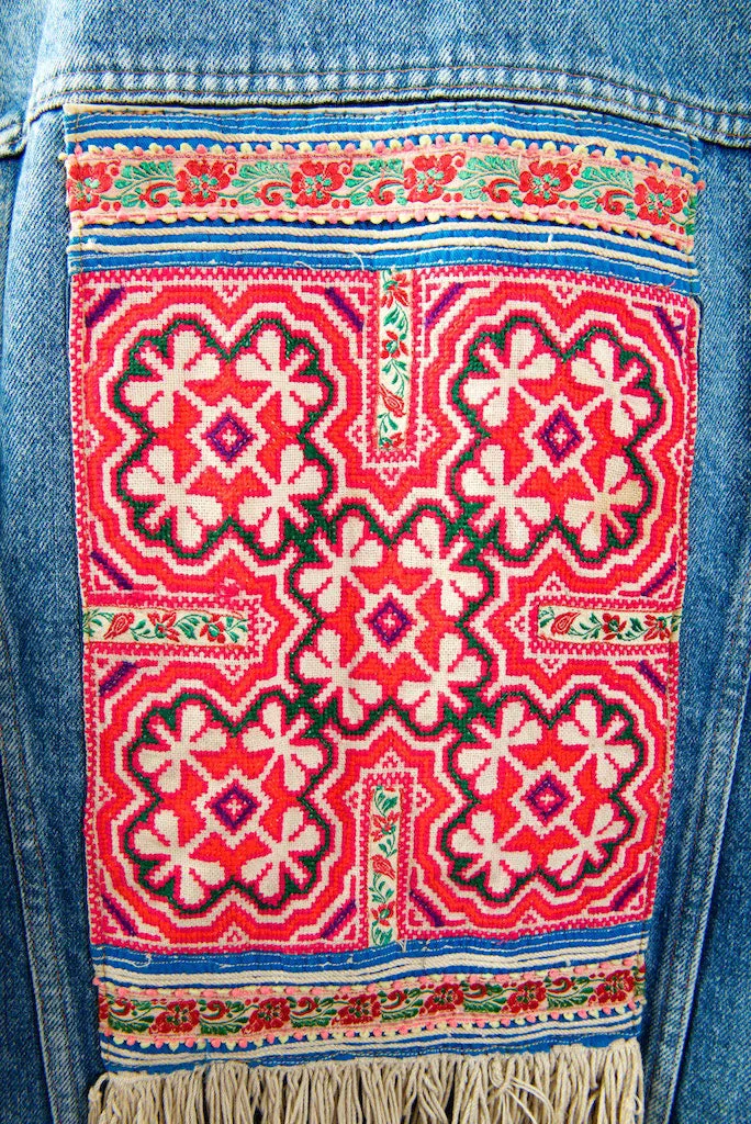 Denim Jacket (Vintage) with Vintage Hmong Hill Tribe Embroidery (Wholesale)