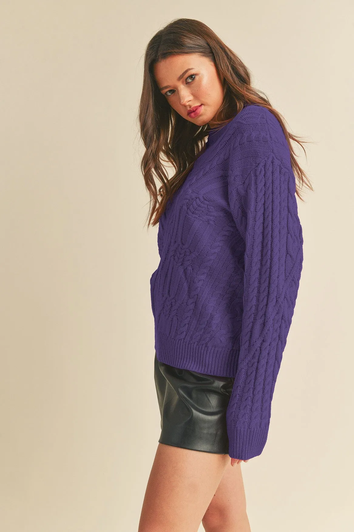 DIAGONAL CABLE KNIT SWEATER