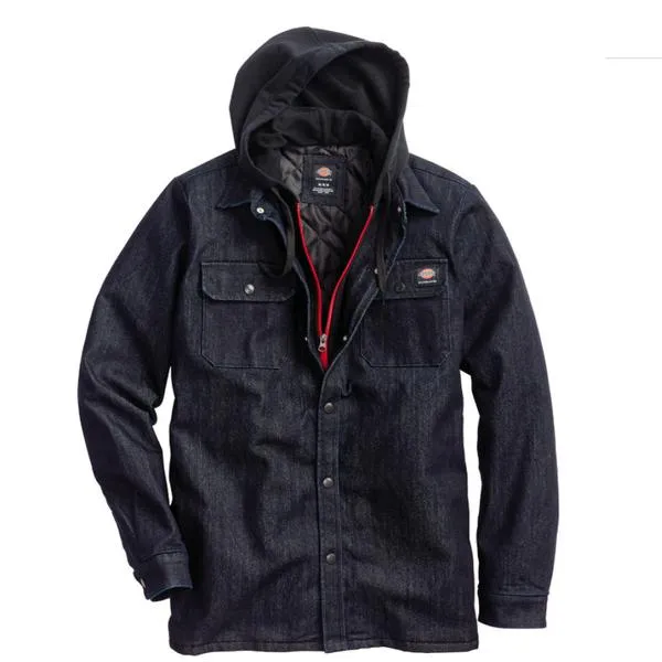 Dickies Skateboarding Denim Shirt Jacket With Fleece Hood Rinsed Indigo