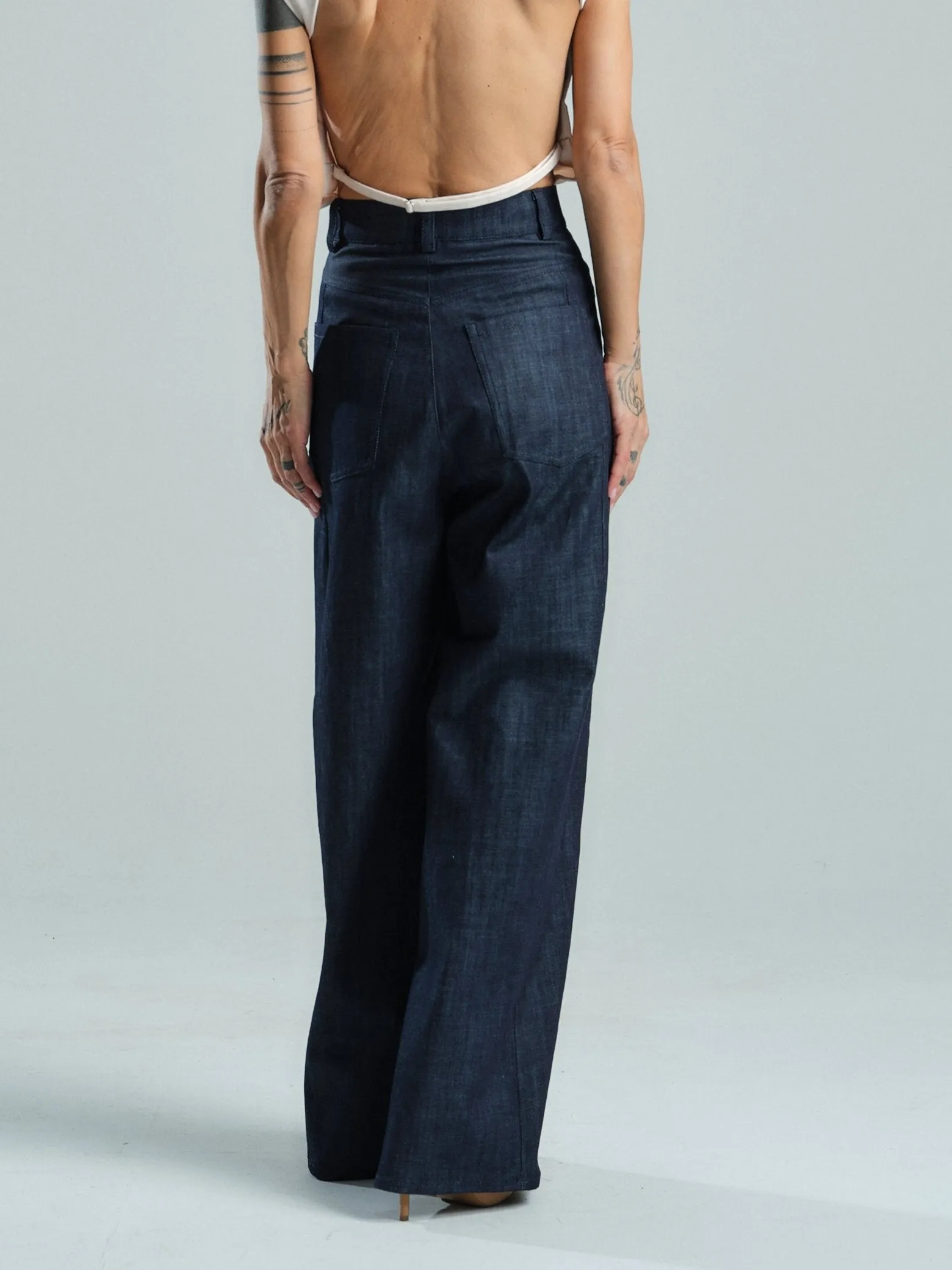 Double-Waistband Jeans in Navy