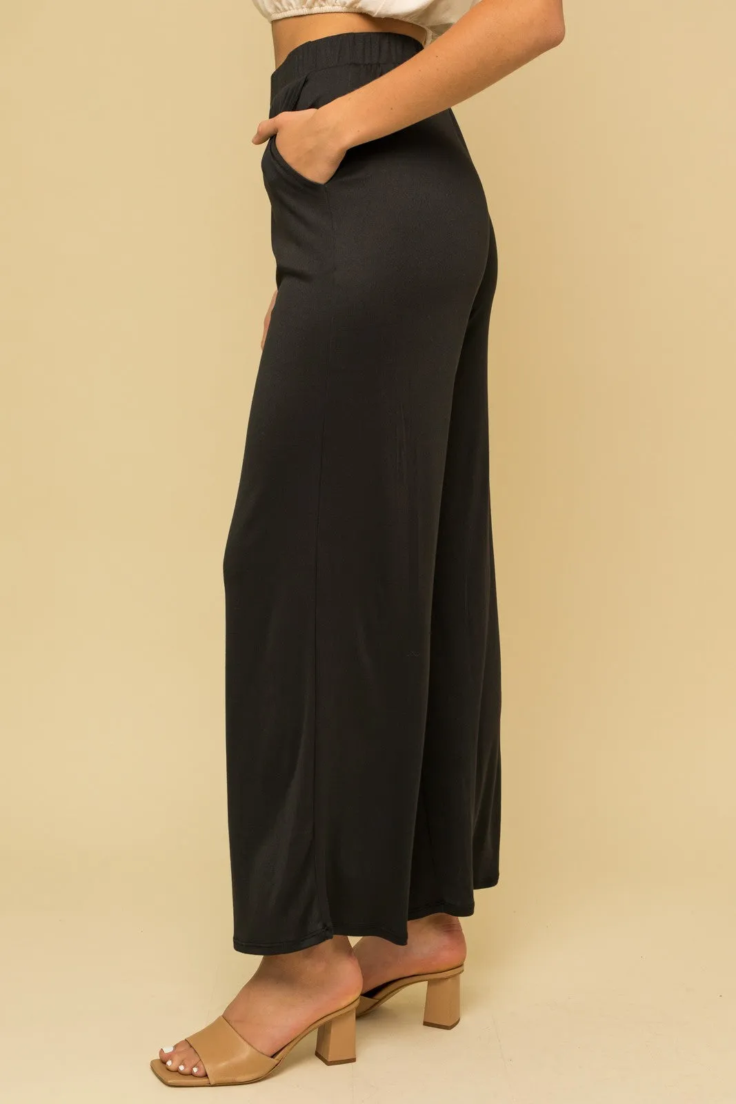 Elastic Waist Wide Leg Pants - Black ONLY 1 SMALL LEFT