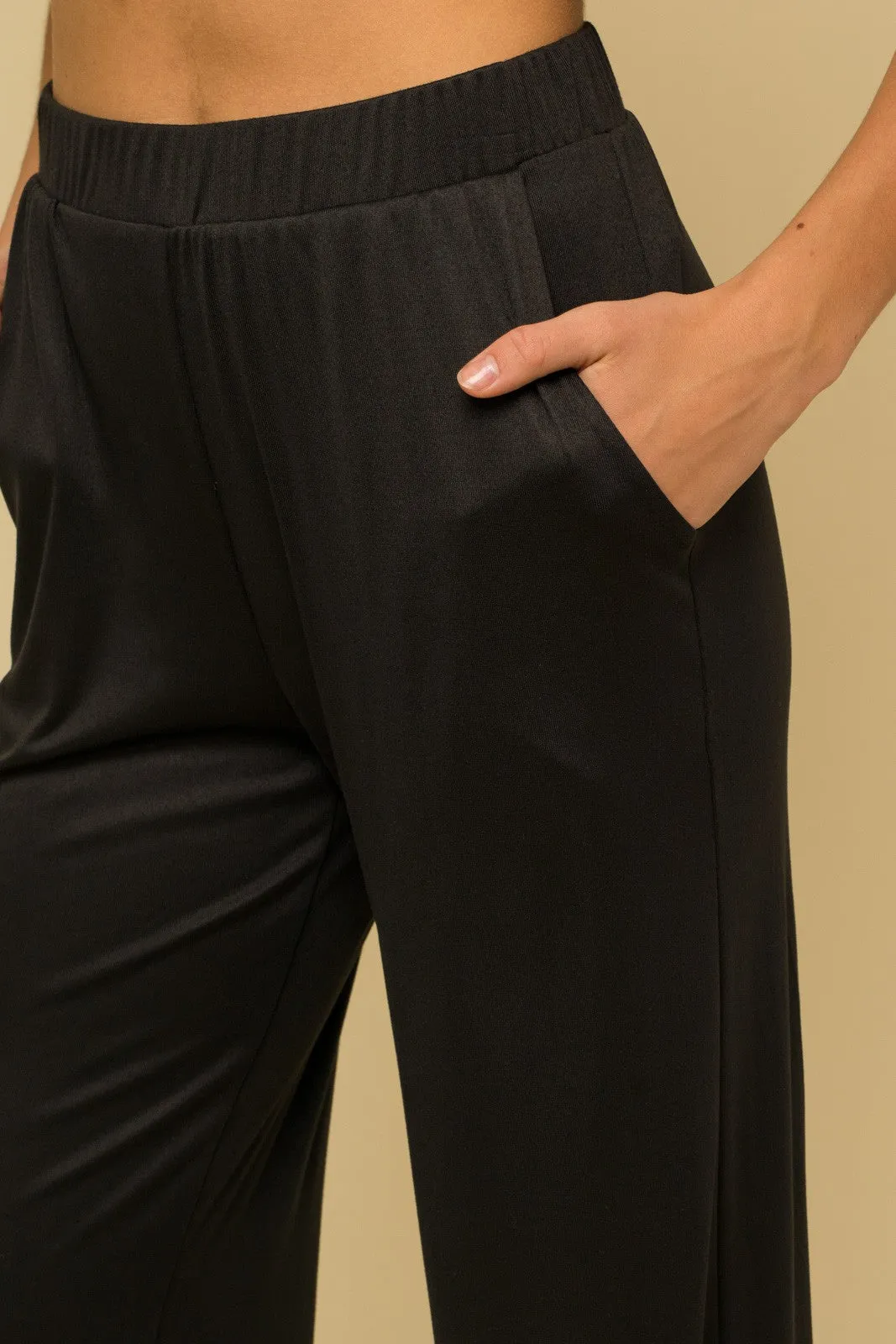 Elastic Waist Wide Leg Pants - Black ONLY 1 SMALL LEFT