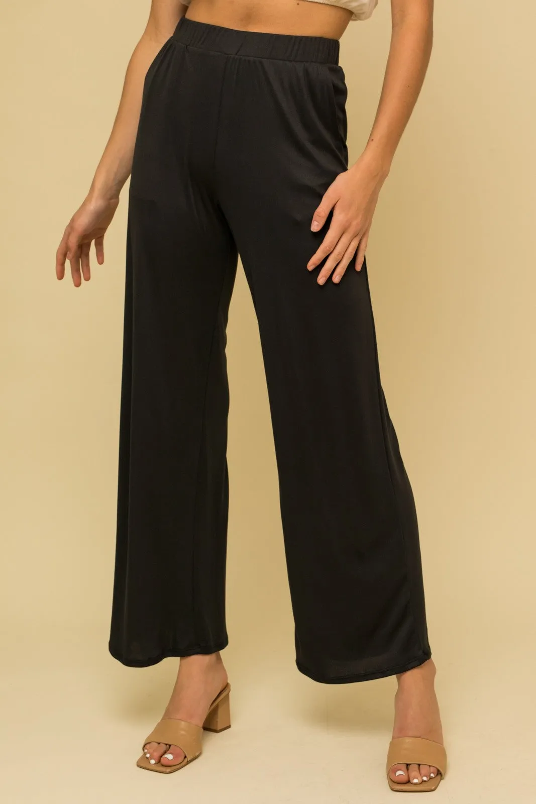 Elastic Waist Wide Leg Pants - Black ONLY 1 SMALL LEFT