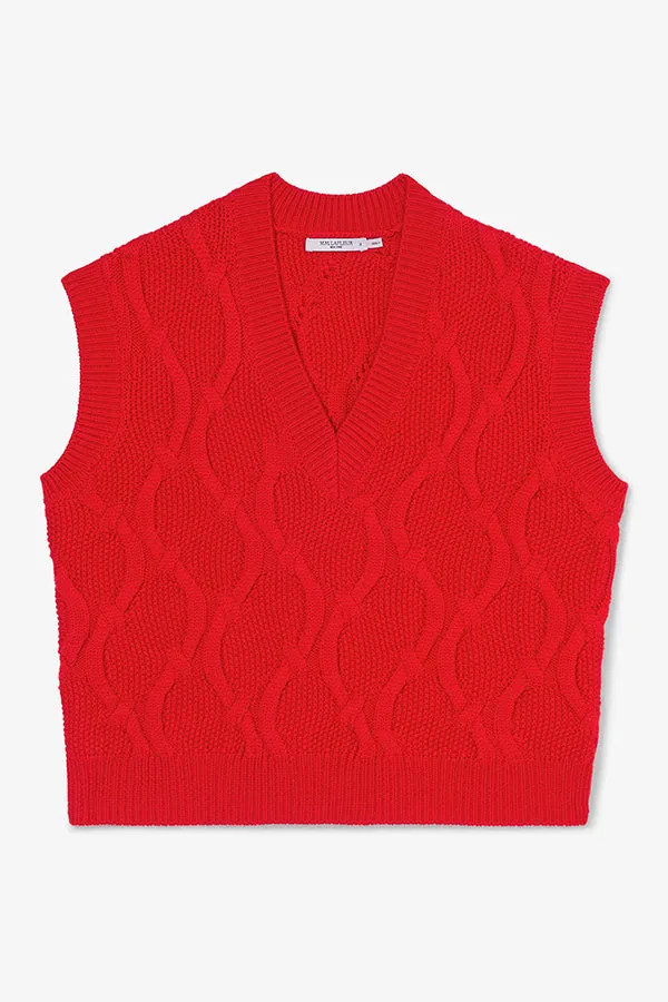 Eloise Vest - Cable Knit :: Strawberry