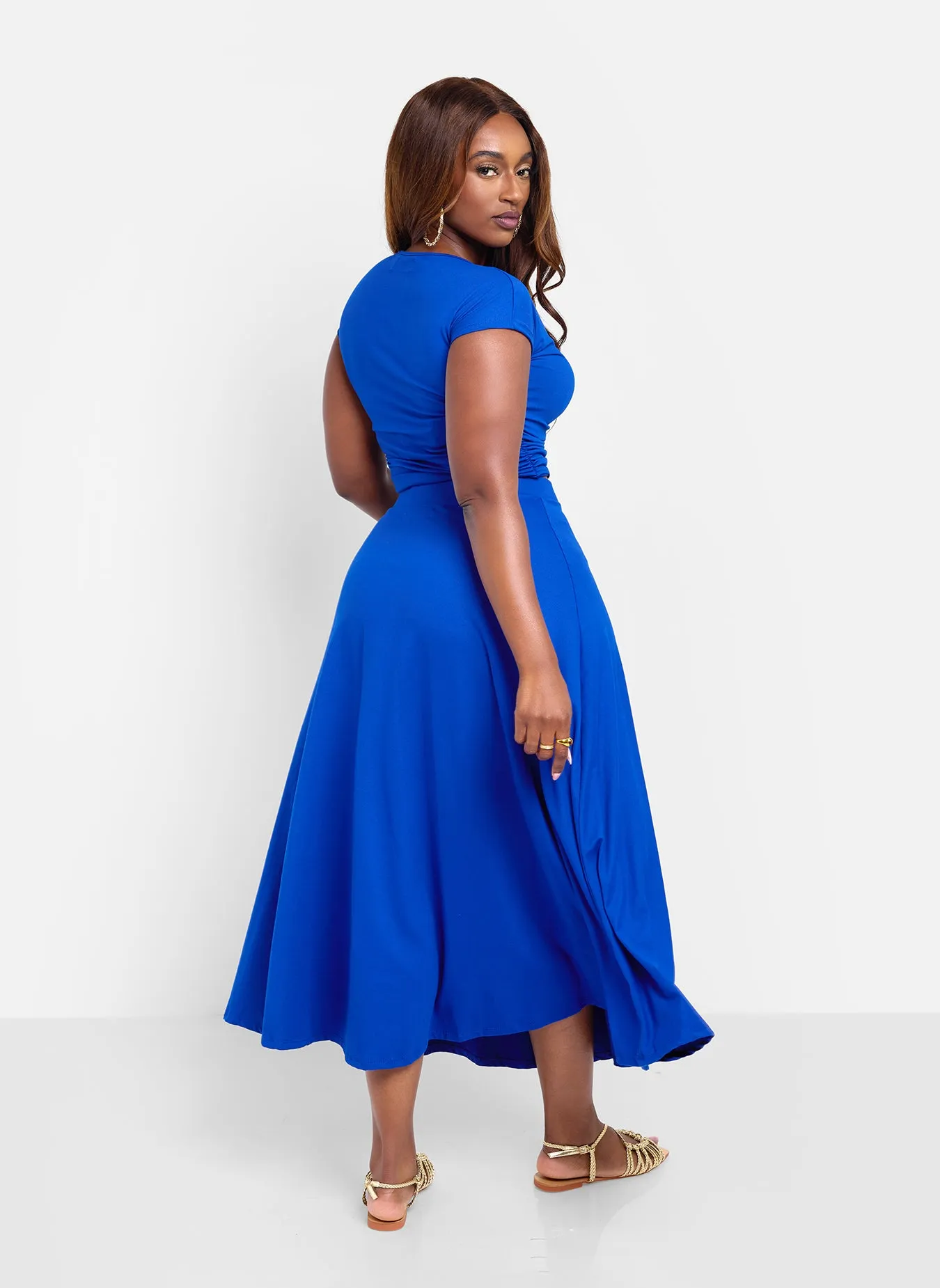 Essential Cotton A Line Midi Skirt - Blue